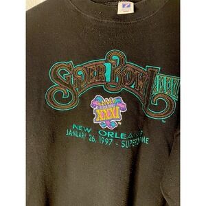 UNIQUE Super Bowl XXXI Black Sweatshirt L 1997 Embroidered Logo Mardi Gras Theme
